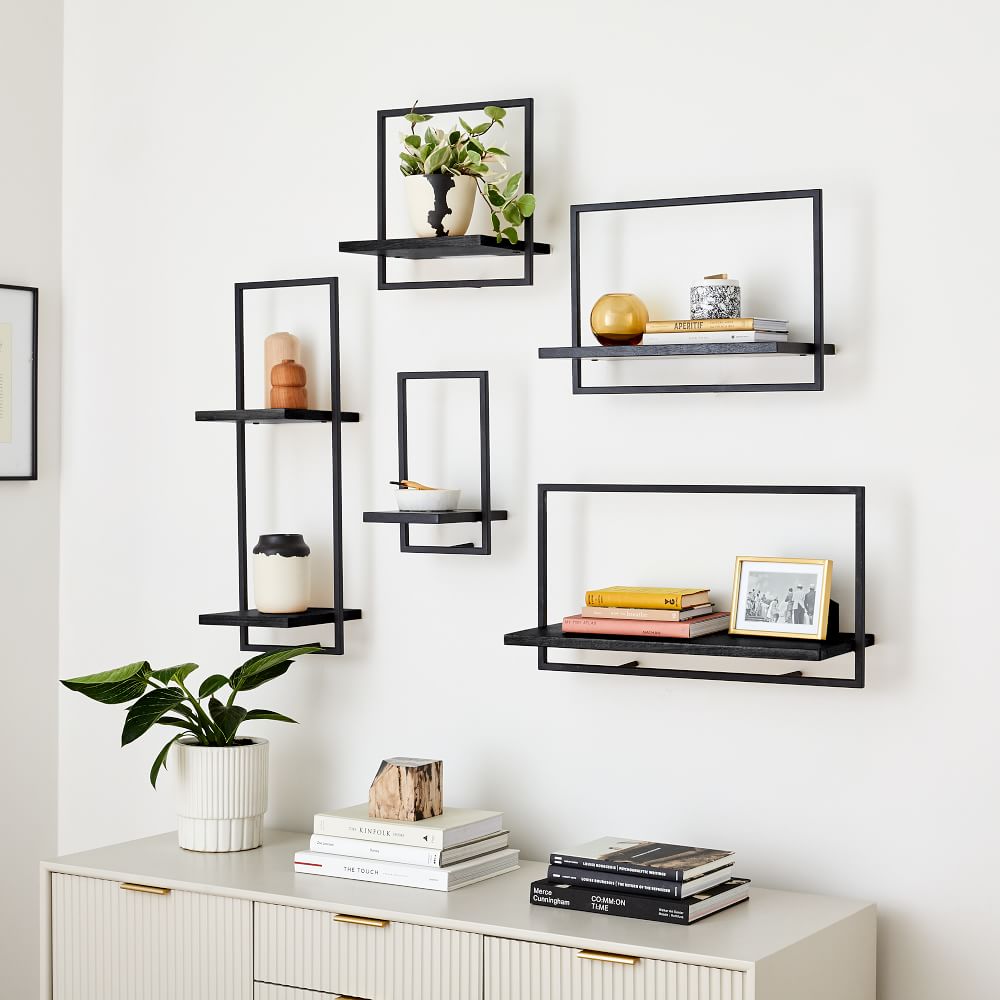 minimal black floating shelves - 20 decor ideas to make your apartment look expensive