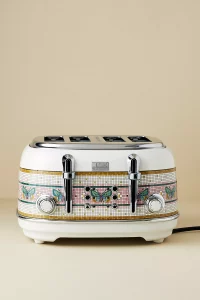 A photo of the collaboration toaster: The Bistro Tile x Haden Four-Slice Toaster. An upscale, highly-rated Anthropologie kitchen appliance gift.